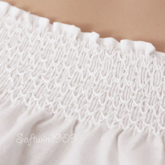 White Floral Embroidered Off Shoulder Cotton Top - Picture 5 of 8